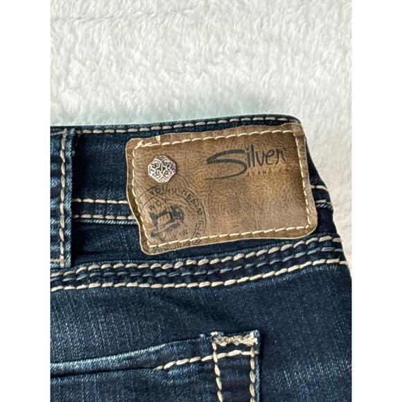 Silver Jeans Suki Super Mid Super Skinny 34x29 Dark Wash Thick Stitch - Picture 8 of 9